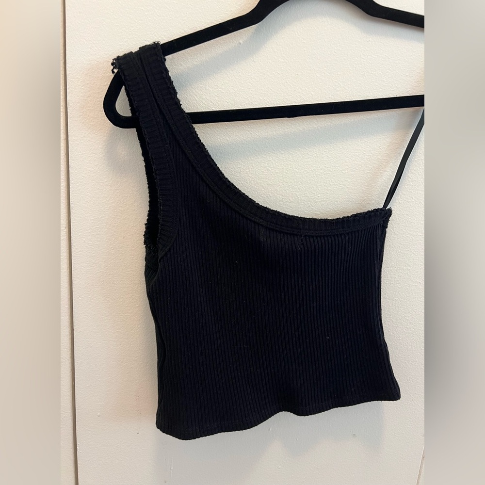 Urban Outfitters Black Ribbed One Shoulder Shirt